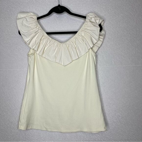 ANTHROPOLOGIE Maeve Tina Ruffled Ribbed Tank Top L - Picture 7 of 8
